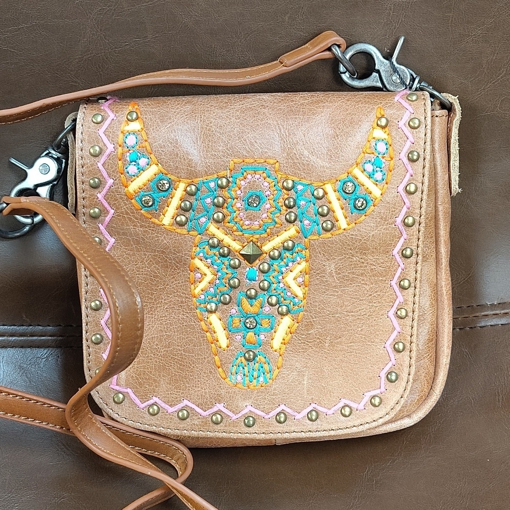 Montana West Bull Head Rodeo Brown Crossbody Bag NWT Western